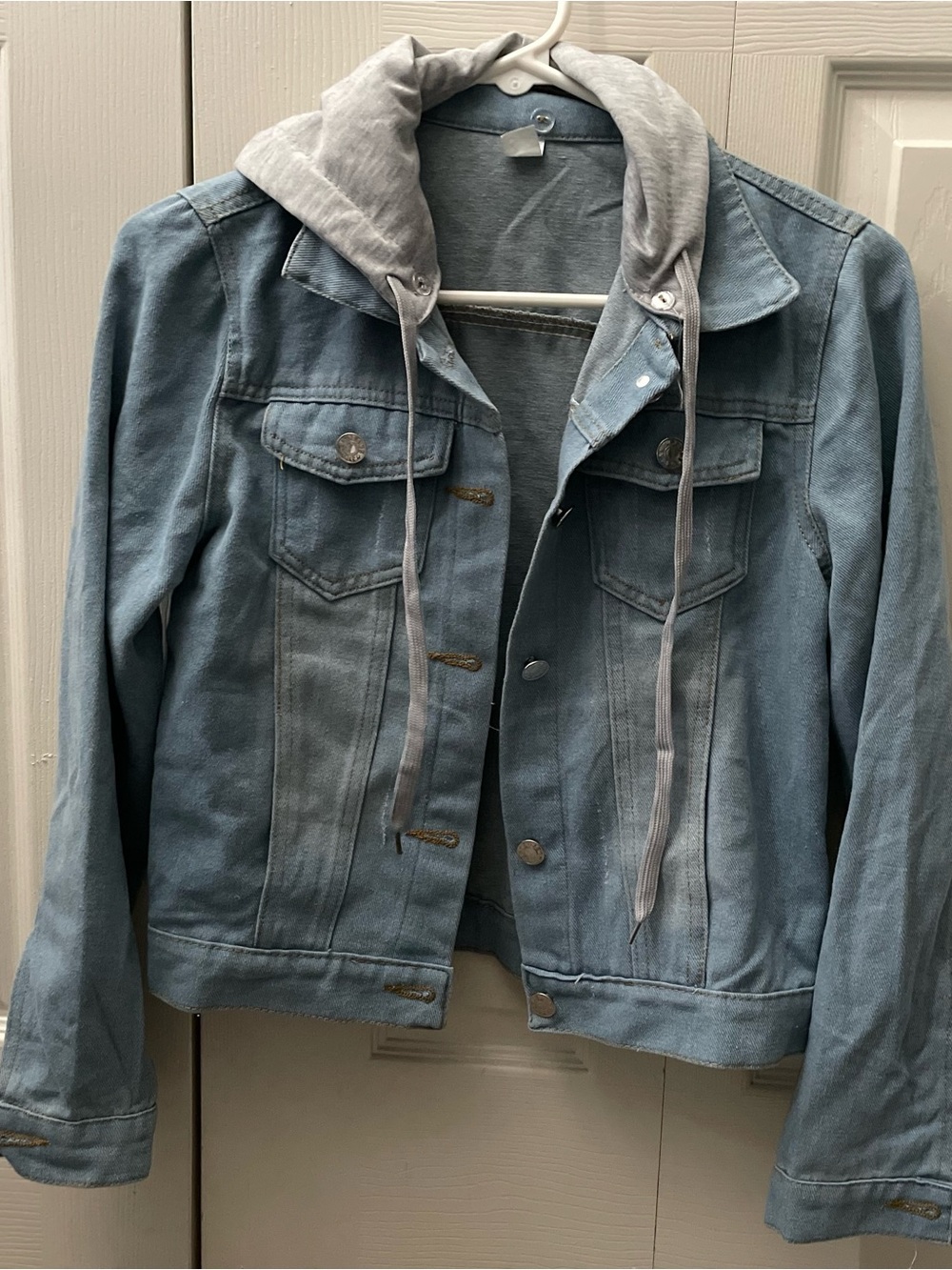 Light Blue Denim Jacket with Gray Hooded Insert